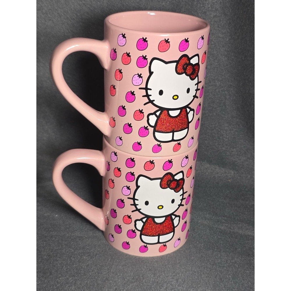 Sanrio Hello Kitty Mug Cup Strawberry Hearts & Bows Theme Pink Coffee Tea 14oz‎